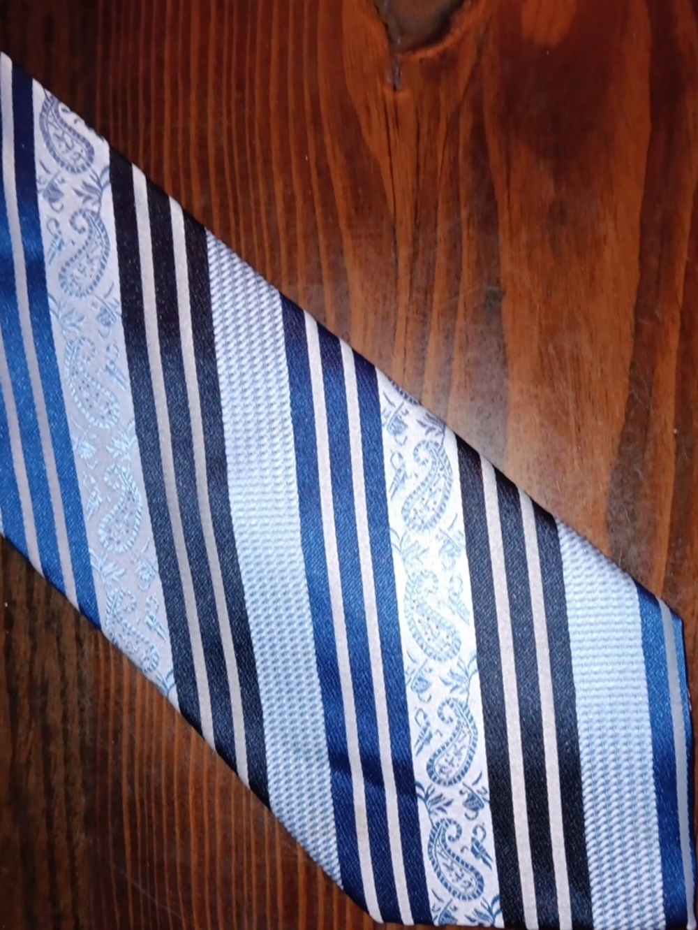 Giorgio Armani Blue and White Striped Paisley Accent Tie